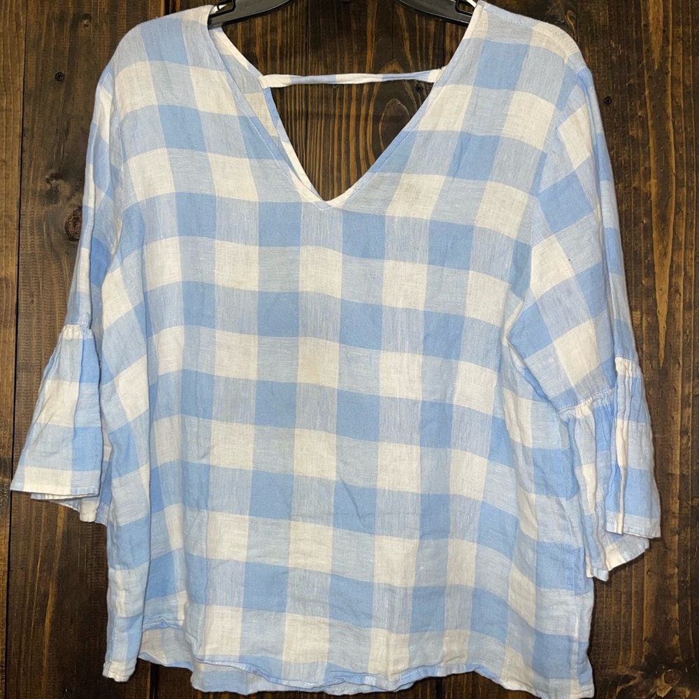 Saks Fifth Avenue Light Blue and White Plaid Blouse